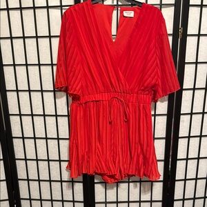 Showpo Red Pleated Jumpsuit with Short Sleeves